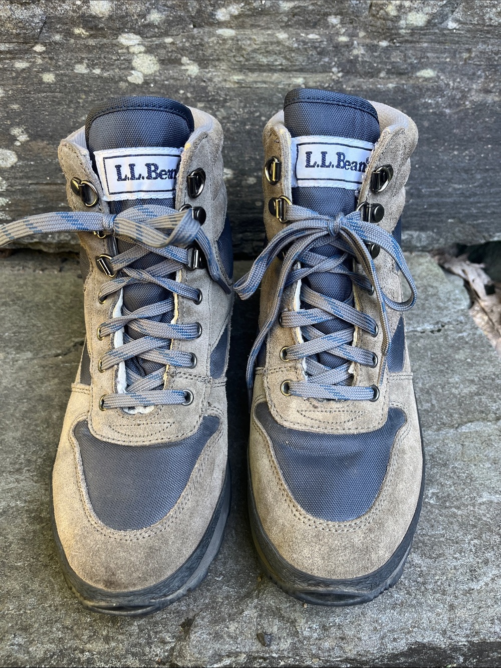 Vintage L.L. Bean Cresta Taupe Suede and Navy Hiking Boots with thinsulate